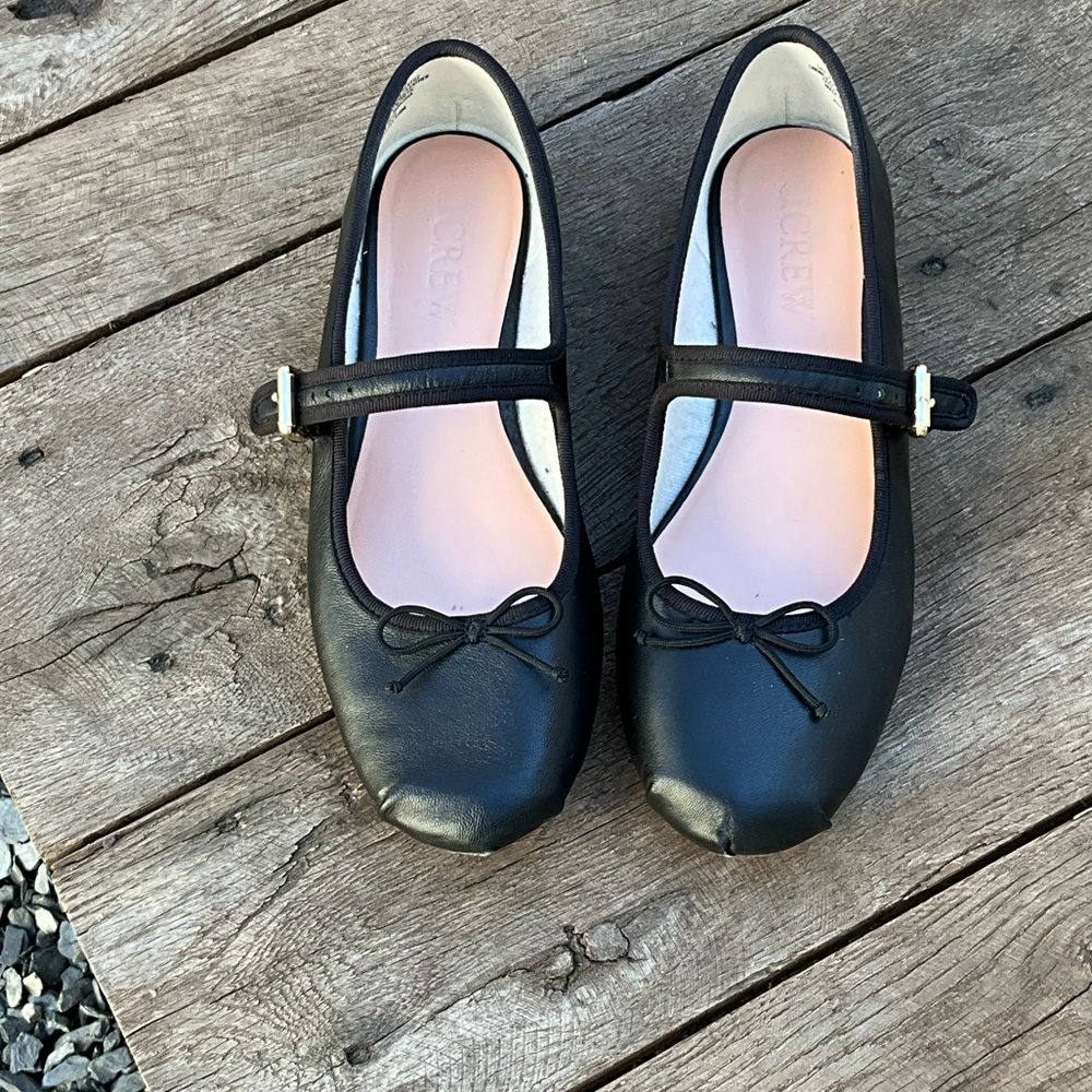 J. Crew Black Leather Mary Jane Flats